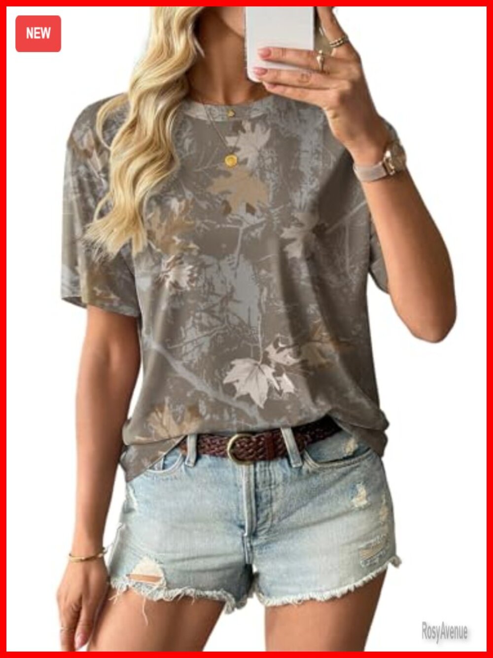 Women's Oversized Camo Print Graphic Tee Short Sleeve Crew Neck Summer Top